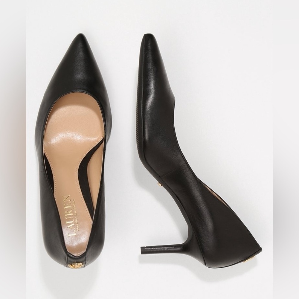 Ralph Lauren Lanette Black Leather Pump Classic Pointy Toe 2.75” Heel Size 8
